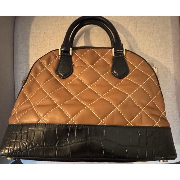 Michael Kors Smythe Small Dome Cross Stich Satchel Walnut Black - Picture 6 of 11